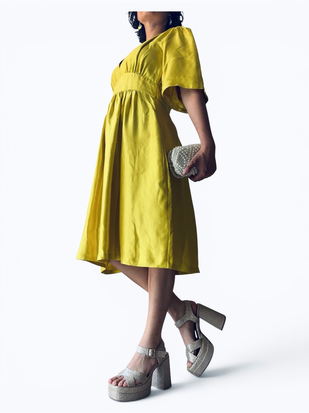 ★ Cynthia Rowley 100% Silk Limited Edition Midi Bright Yellow Pockets Dress 8 ★